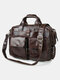 Men Vintage Genuine Leather Cow Leather Briefcases 14 Inch Laptop Travel Crossbody Bag Shoulder Bag - Coffee
