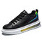 Men Sport Cushioned Non-slip Patchwork Lace Up PU Leather Casual Sneakers - Black