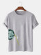 Mens Moon Astronaut Printed O-Neck 100% Cotton Short Sleeve T-Shirts - Gray