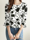 Leaves Print 3/4 Sleeve Crew Neck Casual Blouse - White