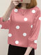 Dot Print Crew Neck 3/4 Sleeve Blouse For Women - Pink
