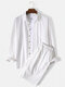 Mens 100% Cotton Solid Color Long Sleeve Casual Two-Piece Outfits - White
