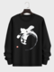 Mens Chinese Character Ink Print Crew Neck Pullover Sweatshirts - Black