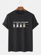 Men 100% Cotton Cartoon Cat Printed Casual T-shirt - Black