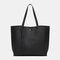 Women PU Leather Lychee Pattern Large Capacity Casual Tassel Solid Tote Shoulder Bag Handbag - Black