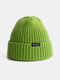 Unisex Solid Knitted Letters Label All-match Warmth Brimless Beanie Landlord Cap Skull Cap - Avocado Green