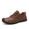 Men Hand Stitching Microfiber Leather Slip Resistant Soft Casual Shoes - Dark Brown