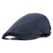Men Cotton Beret Flat Cap Solid Color Ivy Gatsby Newsboy Sunshade Casual Peaked Forward Cap Adjustable Hat - Navy