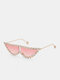 महिला धातु पीसी इनलाइड स्फटिक बिल्ली आई फ्रेम टिंटेड लेंस सनशेड UV सुरक्षा धूप का चश्मा - गुलाबी