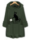 Casual Pockets Embroidered Cat Fleece Hoodies - Army