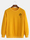 Mens Cotton Rose Printing Plain Casual Crew Neck Pullover Sweatshirts - Yellow