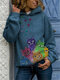 Multi-color Cat Print Long Sleeve Casual Hoodie For Women - Blue