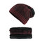 Mens Wool Velvet Knitted Hat Scarf Winter Thick Vintage Vogue Ear Neck Warm Thick Scarf Beanie Set - Red
