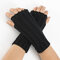 21CM Women Winter Knitting Jacquard Fingerless Long Sleeve Casual Warm Half Finger Gloves - Black