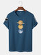 Mens Planet Letter Sleeve Print Crew Neck Street T-Shirts - Blue