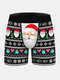 3 Color Mens Underwear Christmas Snowman Print Snowflake Plaid Boxer Briefs - Black