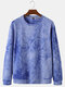 Mens Tie Dye Print Cotton Casual Round Neck Pullover Sweatshirts - Blue