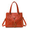 Women PU Leather Tassel Handbag Leisure Solid Crossbody Bag - Orange