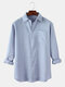 Mens Linen Solid Color Relaxed Fit Basic Long Sleeve Shirts With Pocket - Blue