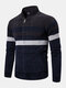Mens Contrast Color Zipper Stand Collar Casual Knitted Cardigan Sweater - Gray