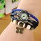 Vintage Quartz Wristwatch Butterfly Pendant Beaded Leather Multilayer Watch Ethnic Jewelry for Women - Blue