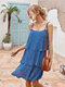 Dot Print Sleeveless Casual Slip Dress For Women - Blue