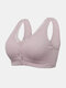 Plus Size Women Solid Lace Ribbed Cotton Breathable Wireless Stretch Button Front T-Shirt Bra - Light Purple