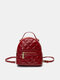Women Fashion Simple Faux Leather Lattice Pattern Large Capacity Mini Backpack - Red
