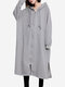 Casual Pure Color Splited Hooded Long Sleeve Women Coats - Light Grey