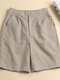 Shorts casuales de cintura elástica con bolsillo sólido para Mujer - Caqui