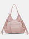 Women Vintage PU Leather Anti-theft Shoulder Bag Handbag Tote - Pink