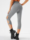 Famous Tiktok Hollow Plain Sport Yoga Cropped Leggings for Women - Gray