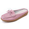 Plus Size Women Casual Soft Hollow Butterfly Knot Leather Flats Slippers - Pink