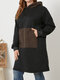 Plus Size Solid Comfy Lamb Patchwork Hooded Casual Dress - Black