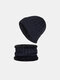Men Acrylic Knitted Plus Velvet Solid Twist Pattern Jacquard Casual Outdoor Windproof Warmth Beanie Hat Scarf Set - Navy