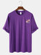 Mens Figure Floral Back Graphics 100% Cotton Loose Short Sleeve T-Shirts - Purple