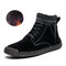 Men Hand Stitching Suede Fabric Splicing Non Slip Plush Lining Casual Boots - Black
