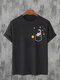 Mens Cartoon Astronaut Pattern Crew Neck Short Sleeve T-Shirt - Black