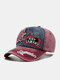 Unisex Washed Distressed Cotton Denim Letter Embroidery Patch Color-match Patchwork Baseball Cap - Wine Red Cap Brim