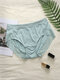 Plus Size Women Lace Mesh Comfy Soft High Waisted Panties - Green