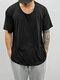 Camiseta masculina sólida com decote em U manga curta solta - Preto