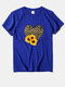 Leopard Sunflower Print Short Sleeves Casual T-shirt For Women - Dark Blue