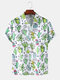 Mens Cartoon Cactus Printed Funny Summer Holiday Breathable Shirts - White