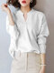 Women Solid Stand Collar Long Sleeve Blouse - White