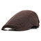 Men Cotton Beret Flat Cap Solid Color Ivy Gatsby Newsboy Sunshade Casual Peaked Forward Cap Adjustable Hat - Coffee