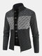 Mens Patchwork Stand Collar Knitted Thick Warm Casual Sweater Cardigan - Dark Gray