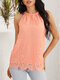 Solid Lace Tie-up Design Halter Sleeveless Cami - Pink