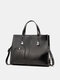 Women Vintage Faux Leather Large Capacity Multi-Carry Brief Handbag Tote - Black