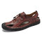 Menico Men Hand Stitching Leather Hole Non Slip Elastic Lace Casual Sandals - Brown