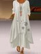 Damen-Langarmshirt aus Baumwolle mit Pflanzen-Schmetterlings-Print und mehrlagigem Saum Kleid - Weiß